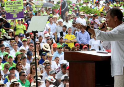 President Rafael Correa giving a speech in Guayaquil.