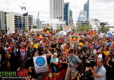 Rally against Aboriginal community enclosures Perth 19 March 2015.