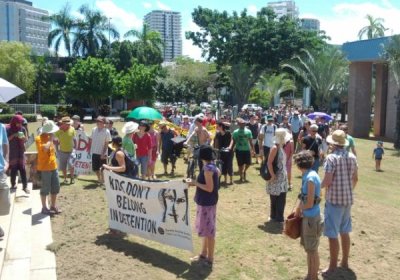 About 120 people march for refugees in Dawrin, April 6, 2012.