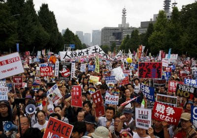 Big protest against Japan's Prime Minister Shinzo Abe's security bill outside parliament in Tokyo, A