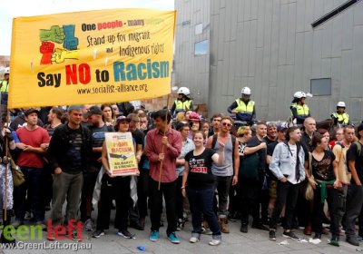 Say No To Racism banner, Melbourne April 4, 2015.