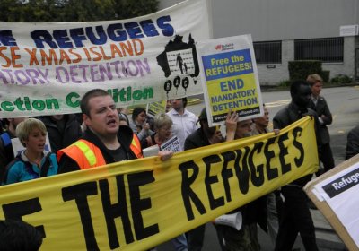 Refugee supporters rally outside Villawood detention centre, April 25 2011.