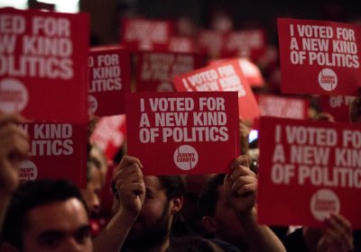 Supporters of Momentum, which helps organise supporters of Jeremy Corbyn's agenda.