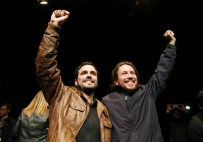 United Left leader Alberto Garzon and Podemos leader Pablo Iglesias.