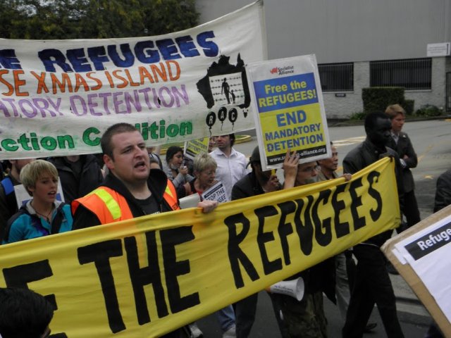 Refugee supporters rally outside Villawood detention centre, April 25 2011.