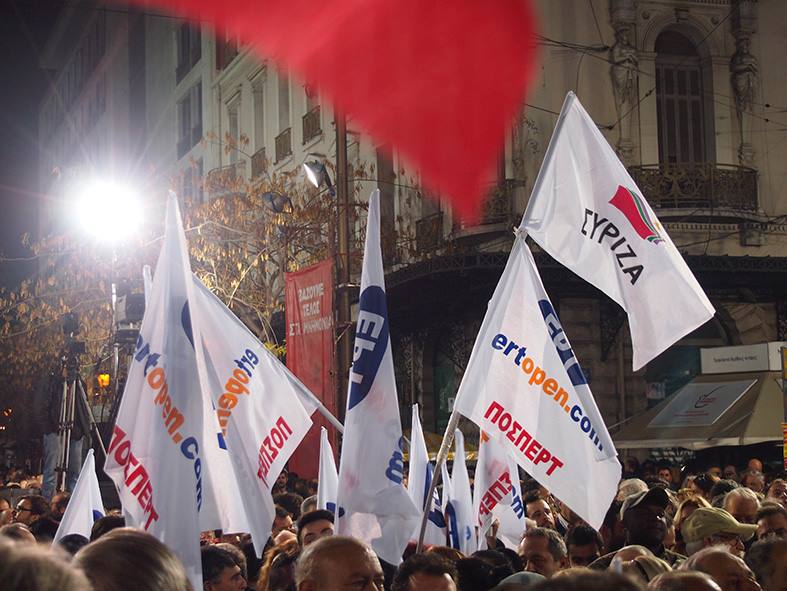 SYRIZA supporters at closing election rally.