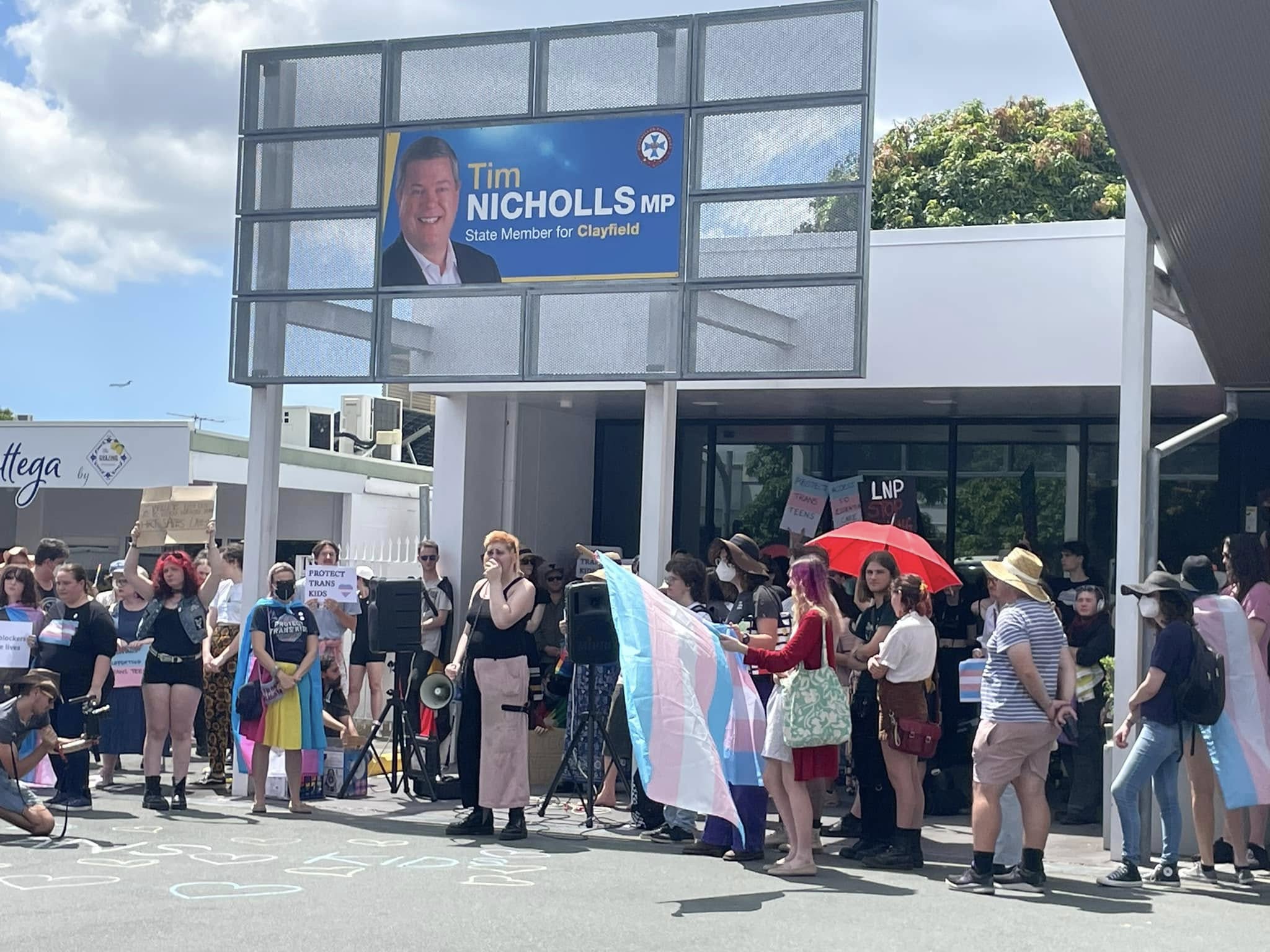 Protest outside Tim Nicholls' office, January 29