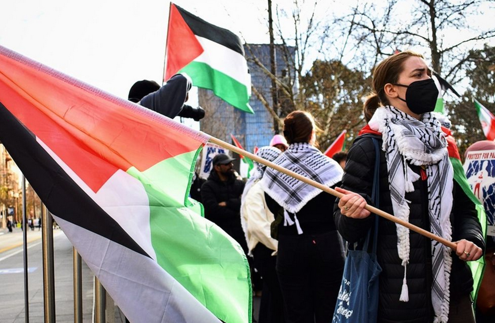 Waving the Palestinian flag, Yuarna Yerta/Adelaide, July 28